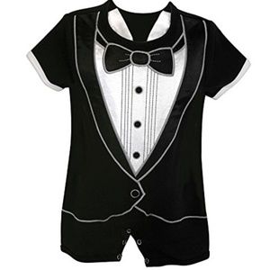 NWT Stephan Baby Boy's Tiny Tux Short Romper Tuxedo 3-6 Months black Halloween